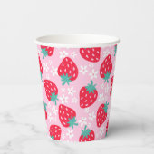 Pink Red Strawberries Floral Pattern Monogram Pappbecher (Rückseite)