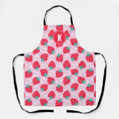 Pink Red Strawberries Floral  Pattern Monogram Schürze (Vorderseite)