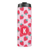 Pink Red Strawberries Floral Pattern Monogram Thermosbecher (Vorderseite)