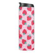 Pink Red Strawberries Floral  Pattern Monogram Thermosbecher (Nach rechts gedreht)