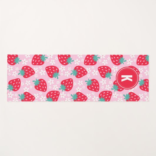 Pink Red Strawberries Floral  Pattern Monogram Yogamatte (Vorderseite (Horizontal))