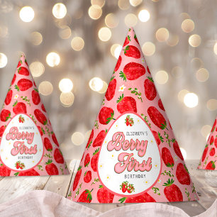 PInk Red Strawberry First Birthday Berry First Partyhütchen