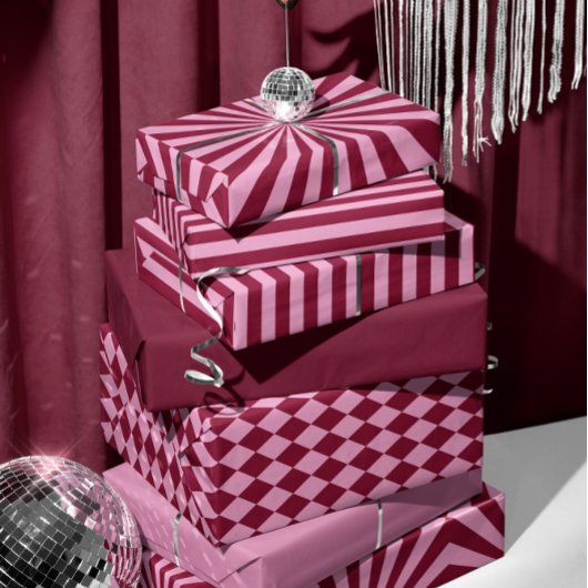 Pink red stripe Christmas Wrapping paper sheets Geschenkpapier Set
