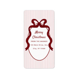 Pink Red Stripes & Bow Frame Christmas  Adressaufkleber