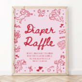 Pink Red Valentine Baby Shower Diaper Raffle Game Poster