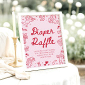 Pink Red Valentine Baby Shower Diaper Raffle Game Poster