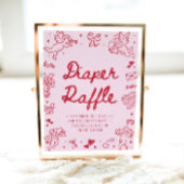 Pink Red Valentine Baby Shower Diaper Raffle Game Poster