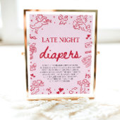 Pink Red Valentine Baby Shower Late Night Diapers Poster
