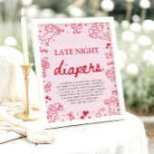 Pink Red Valentine Baby Shower Late Night Diapers Poster