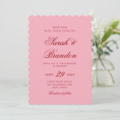 Pink Red Valentines Minimalist Script Wedding Einladung (Stehend Vorderseite)