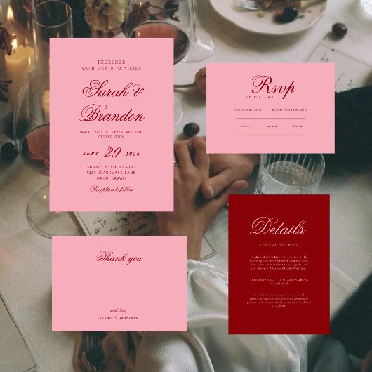 Pink Red Valentines Minimalist Script Wedding Einladung