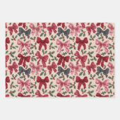 Pink Red Vintag Bows Weihnachten Geschenkpapier Set (Vorderseite 3)