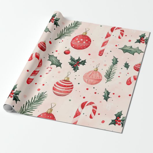 Pink Red Vintage Weihnachten Geschenkpapier (Ungerollt)