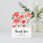 Pink Red Watercolor Floral Rose Danke Postkarte (Stehend Vorderseite)
