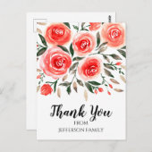Pink Red Watercolor Floral Rose Danke Postkarte (Vorne/Hinten)