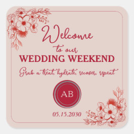Pink Red Wedding Weekend Welcome Quadratischer Aufkleber