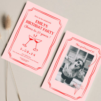 Pink Red Whimsical Funky Cheers 30. Geburtstag Einladung