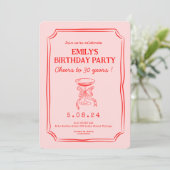 Pink Red Whimsical Funky Quirky 30. Geburtstag Einladung (Stehend Vorderseite)