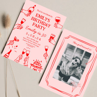 Pink Red Whimsical Funky Quirky 30. Geburtstag Einladung