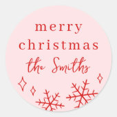 Pink & Red Whimsical Weihnachtsschneeflocken Famil Runder Aufkleber (Vorderseite)