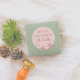 Pink & Red Whimsical Weihnachtsschneeflocken Famil Runder Aufkleber