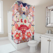 PINK RED WHITE BLUME Peony, Rose Japanisches Blume Duschvorhang (Beispiel)