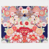 PINK RED WHITE BLUME Peony, Rose Japanisches Blume Fleecedecke (Vorderseite (Horizontal))