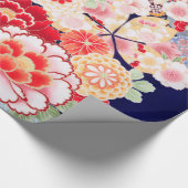 PINK RED WHITE BLUME Peony, Rose Japanisches Blume Geschenkpapier (Ecke)
