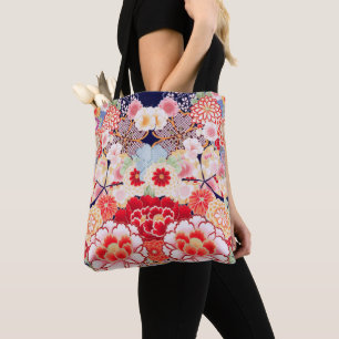 PINK RED WHITE BLUME Peony, Rose Japanisches Blume Tasche
