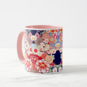 PINK RED WHITE BLUME Peony, Rose Japanisches Blume Tasse (Vorderseite Links)