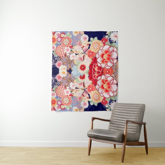 PINK RED WHITE BLUME Peony, Rose Japanisches Blume Wandteppich (Beispiel)