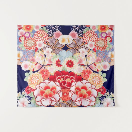 PINK RED WHITE BLUME Peony, Rose Japanisches Blume Wandteppich (Vorderseite (Horizontal))