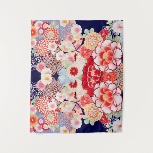 PINK RED WHITE BLUME Peony, Rose Japanisches Blume Wandteppich (Vorderseite)