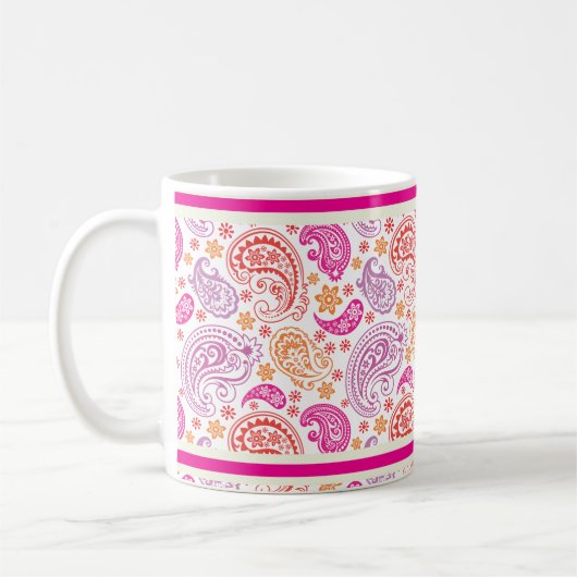 Pink Red & Yellow Paisley Design Kaffeetasse (Links)