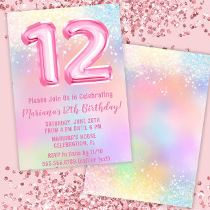Pink Regenbogen 12. Geburtstag Einladung