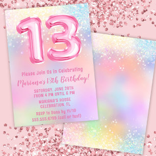 Pink Regenbogen 13. Geburtstag Einladung