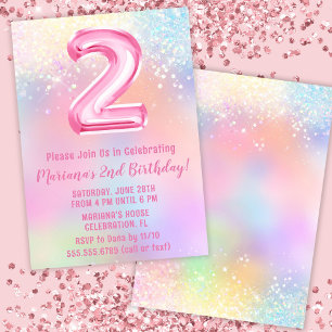 Pink Regenbogen 2. Geburtstag Einladung