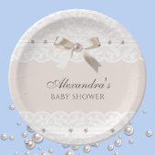 Pink Regency Pearl Satin Bow Lace Baby Dusche Pappteller