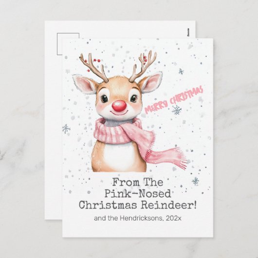 Pink Reindee Weihnachtskarte Feiertagspostkarte (Vorne/Hinten)