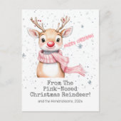 Pink Reindee Weihnachtskarte Feiertagspostkarte (Vorderseite)