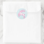 Pink Reindeer Blue Gingham Runder Aufkleber (Tasche)