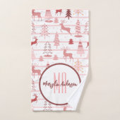 PINK REINDEER & CHRISTMAS BÄUME CUSTOM MONOGRAM BADHANDTUCH SET (Handtuch)