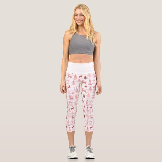 PINK REINDEER & CHRISTMAS BÄUME CUSTOM MONOGRAM CAPRI LEGGINGS (Vorderseite)