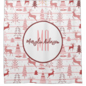 PINK REINDEER & CHRISTMAS BÄUME CUSTOM MONOGRAM DUSCHVORHANG (Vorderseite)