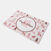 PINK REINDEER & CHRISTMAS BÄUME CUSTOM MONOGRAM FUßMATTE (Schrägansicht)