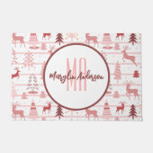 PINK REINDEER & CHRISTMAS BÄUME CUSTOM MONOGRAM FUßMATTE (Vorderseite)
