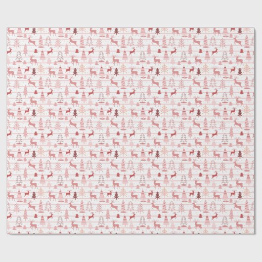 PINK REINDEER & CHRISTMAS BÄUME CUSTOM MONOGRAM GESCHENKPAPIER (Flach)