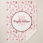 PINK REINDEER & CHRISTMAS BÄUME CUSTOM MONOGRAM SHERPADECKE (Vorderseite)