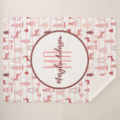 PINK REINDEER & CHRISTMAS BÄUME CUSTOM MONOGRAM SHERPADECKE (Vorderseite (Horizontal))