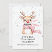 Pink Reindeer Christmas Feiertagskarte (Vorderseite)